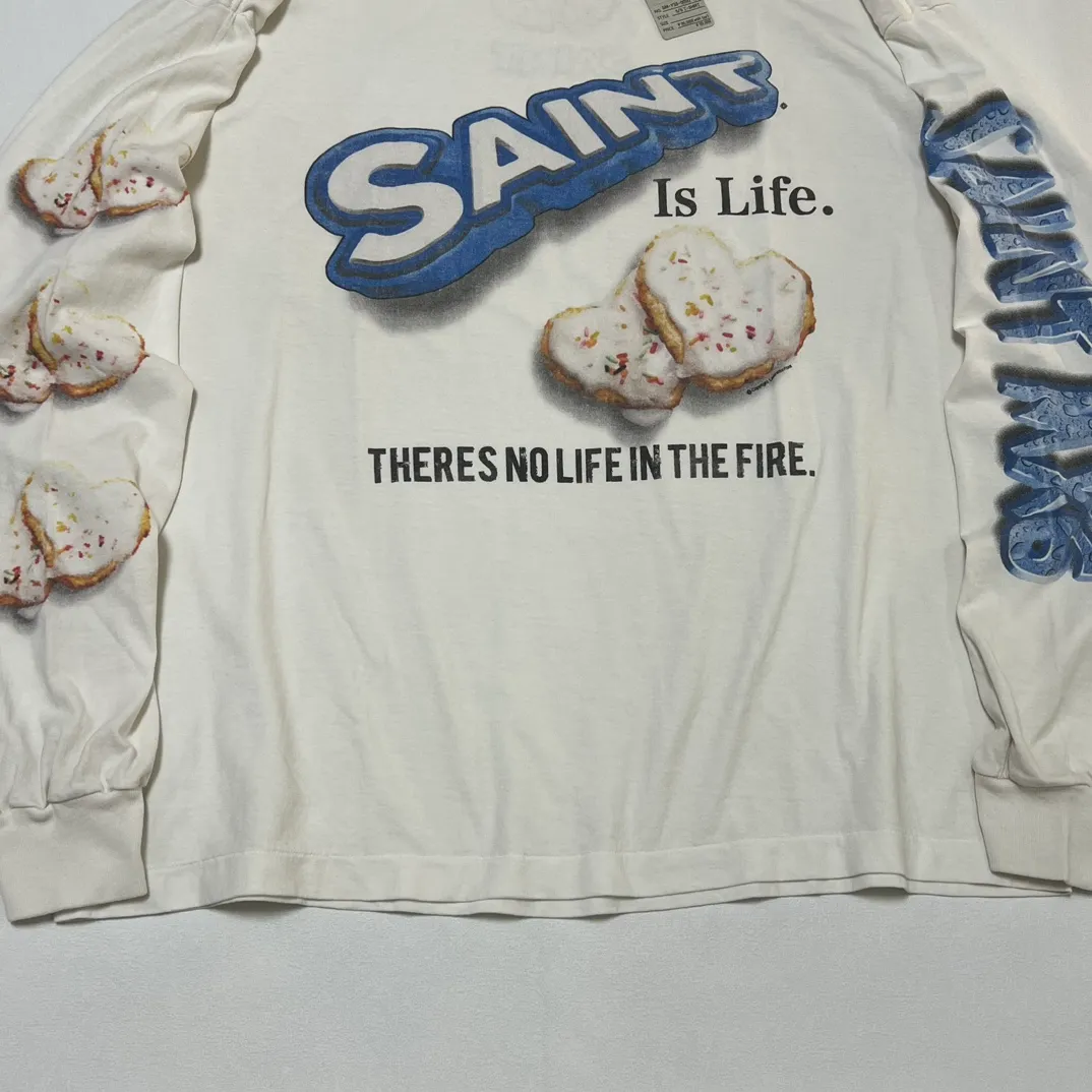 SAINT Mxxxxxx HEART COOKIES L/S TEE/WHT Love Oreo printed long sleeves Off-white S-XL Customized co-branded main mark/wash mark Correct version Ready-made garments washed and distressed VINTAGE feeling Top-notch printing technology Perfect restoration